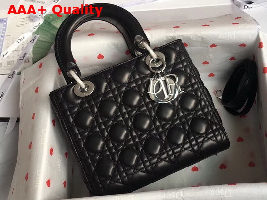 Lady Dior Bag in Black Cannage Lambskin with Silver Tone Jewellery Replica