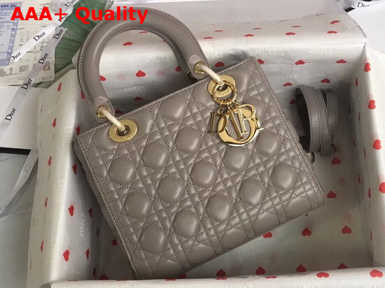 Lady Dior Bag in Grey Cannage Lambskin with Gold Tone Jewellery Replica