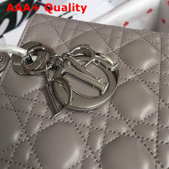 Lady Dior Bag in Grey Cannage Lambskin with Silver Tone Jewellery Replica