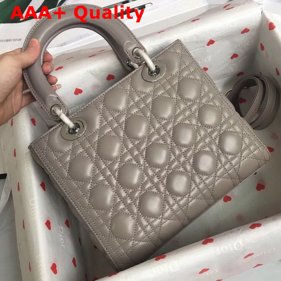 Lady Dior Bag in Grey Cannage Lambskin with Silver Tone Jewellery Replica