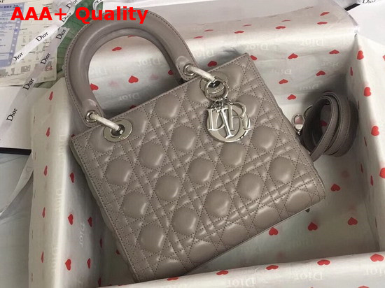 Lady Dior Bag in Grey Cannage Lambskin with Silver Tone Jewellery Replica