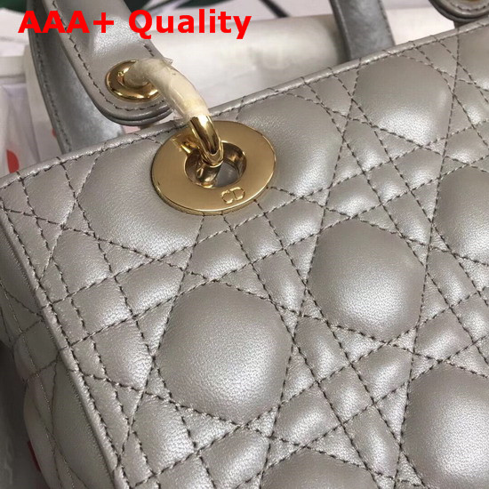 Lady Dior Bag in Light Grey Cannage Lambskin with Gold Tone Jewellery Replica