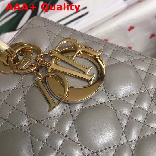 Lady Dior Bag in Light Grey Cannage Lambskin with Gold Tone Jewellery Replica