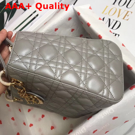 Lady Dior Bag in Light Grey Cannage Lambskin with Gold Tone Jewellery Replica