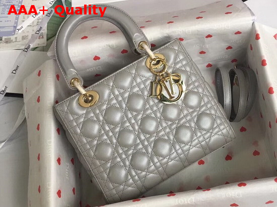 Lady Dior Bag in Light Grey Cannage Lambskin with Gold Tone Jewellery Replica