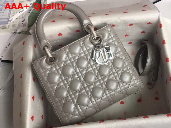 Lady Dior Bag in Light Grey Cannage Lambskin with Silver Tone Jewellery Replica