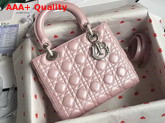 Lady Dior Bag in Pearl Pink Cannage Lambskin with Silver Tone Jewellery Replica