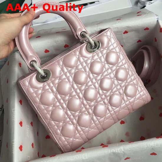 Lady Dior Bag in Pearl Pink Cannage Lambskin with Silver Tone Jewellery Replica