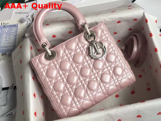 Lady Dior Bag in Pearl Pink Cannage Lambskin with Silver Tone Jewellery Replica