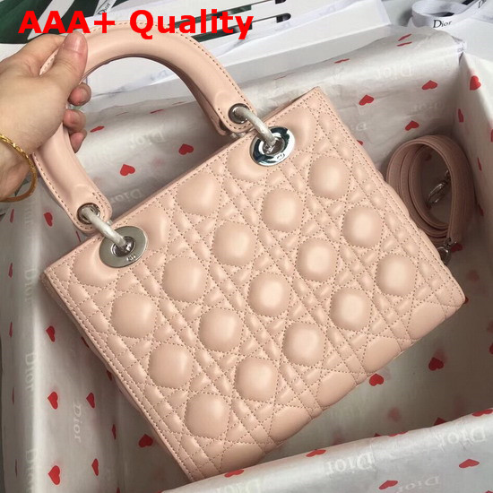 Lady Dior Bag in Pink Cannage Lambskin with Silver Tone Jewellery Replica