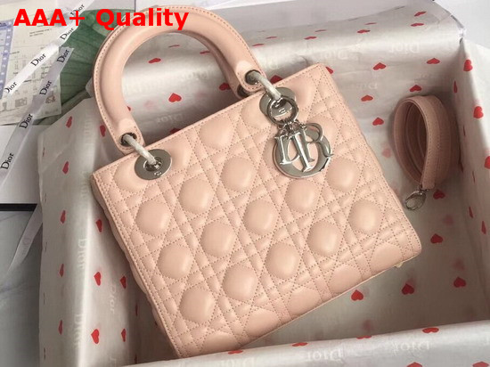 Lady Dior Bag in Pink Cannage Lambskin with Silver Tone Jewellery Replica