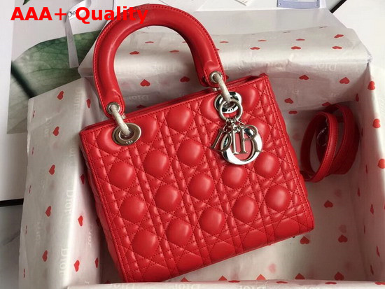 Lady Dior Bag in Red Cannage Lambskin with Silver Tone Jewellery Replica