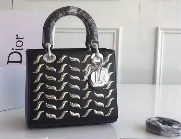 Lady Dior Bag with Metallic Studs Black Calfskin for Sale