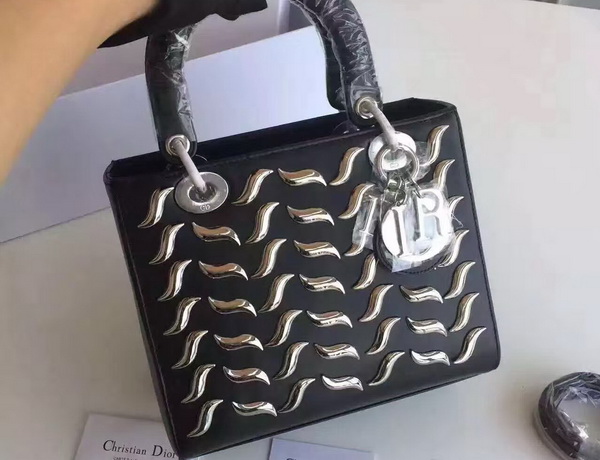 Lady Dior Bag with Metallic Studs Black Calfskin for Sale