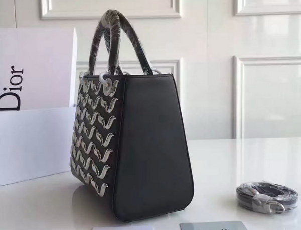 Lady Dior Bag with Metallic Studs Black Calfskin for Sale