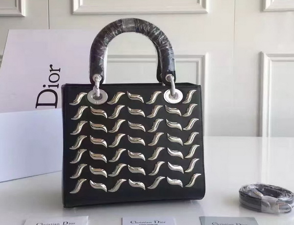 Lady Dior Bag with Metallic Studs Black Calfskin for Sale