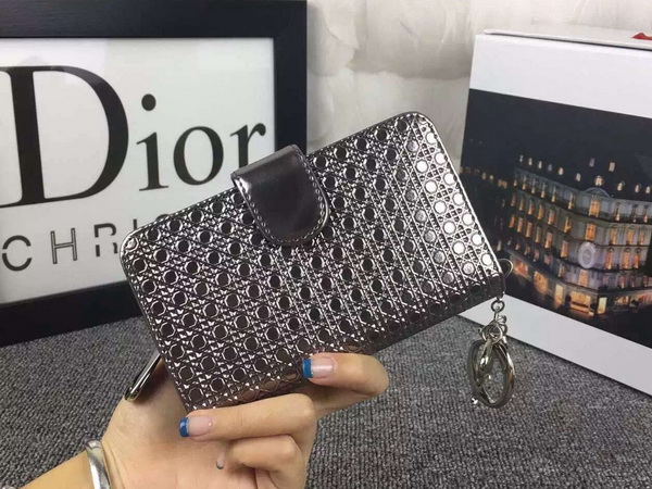 Lady Dior Eden Wallet in Antique Silver Patent Leather for Sale