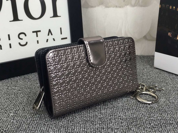 Lady Dior Eden Wallet in Antique Silver Patent Leather for Sale