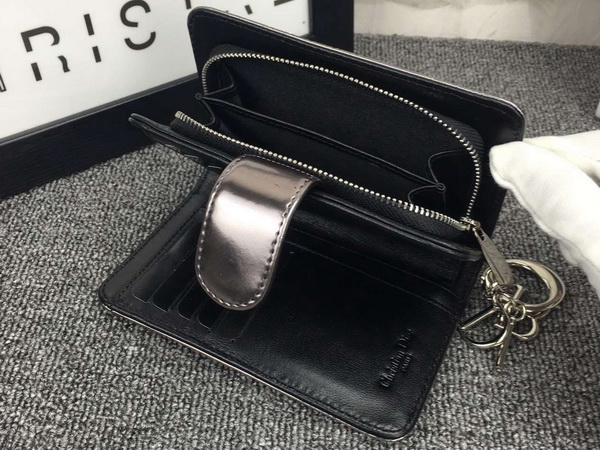 Lady Dior Eden Wallet in Antique Silver Patent Leather for Sale