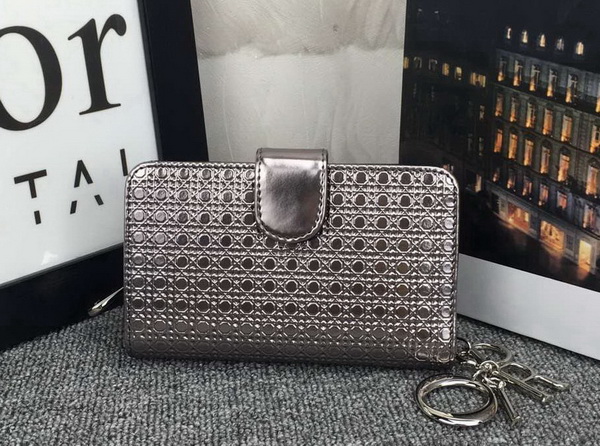 Lady Dior Eden Wallet in Antique Silver Patent Leather for Sale