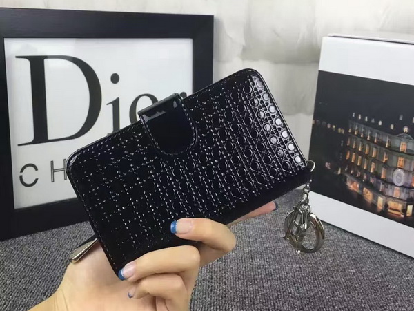 Lady Dior Eden Wallet in Black Patent Leather for Sale