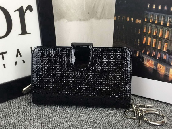 Lady Dior Eden Wallet in Black Patent Leather for Sale