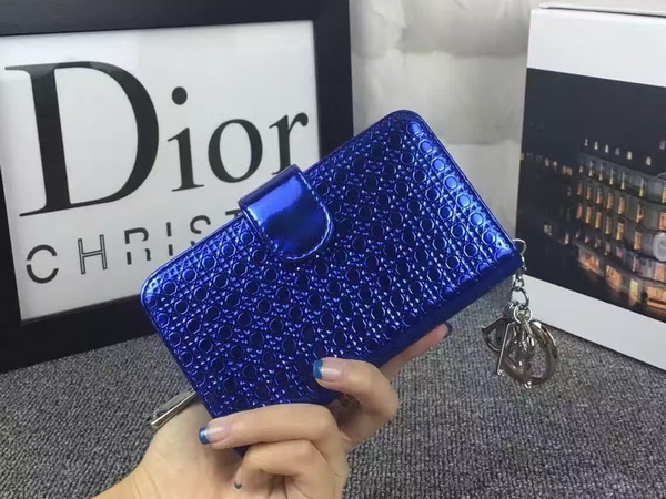 Lady Dior Eden Wallet in Blue Micro Cannage Metallic Calfskin for Sale