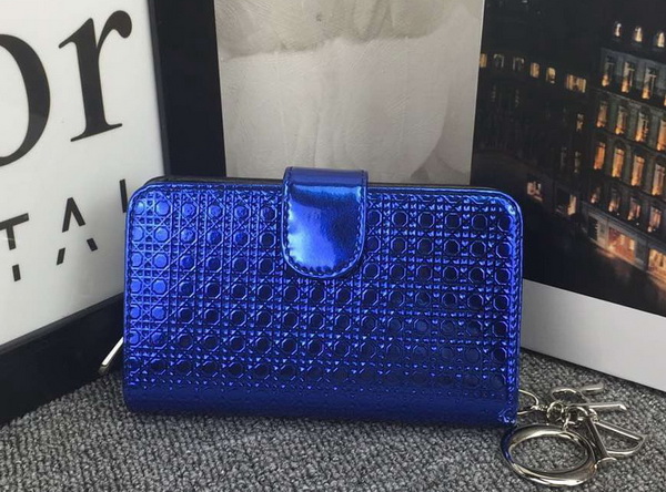 Lady Dior Eden Wallet in Blue Micro Cannage Metallic Calfskin for Sale