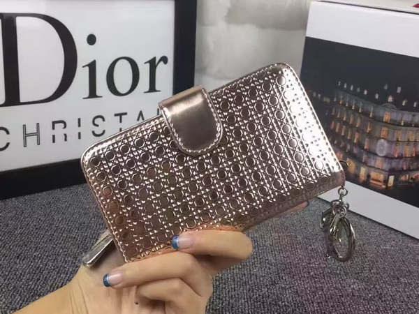 Lady Dior Eden Wallet in Champagne Micro Cannage Metallic Calfskin for Sale