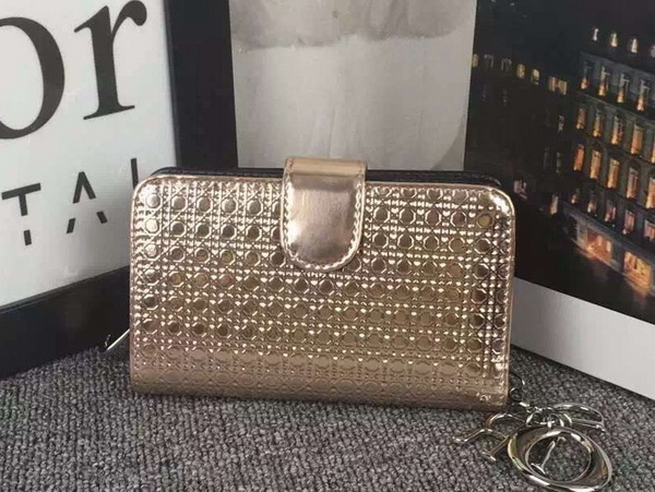 Lady Dior Eden Wallet in Champagne Micro Cannage Metallic Calfskin for Sale