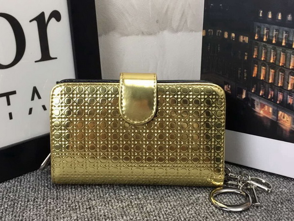 Lady Dior Eden Wallet in Gold Micro Cannage Metallic Calfskin for Sale