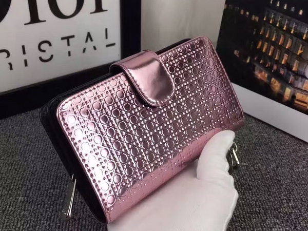 Lady Dior Eden Wallet in Pink Micro Cannage Metallic Calfskin for Sale