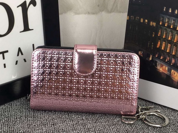 Lady Dior Eden Wallet in Pink Micro Cannage Metallic Calfskin for Sale