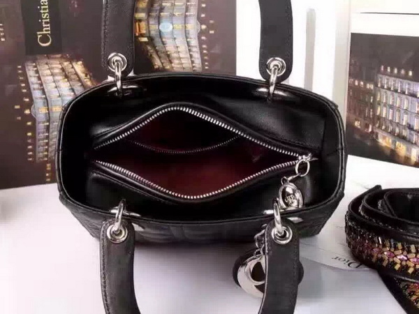 Lady Dior Lambskin Bag with Embroidered Shoulder Strap Black for Sale