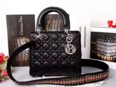 Lady Dior Lambskin Bag with Embroidered Shoulder Strap Black for Sale