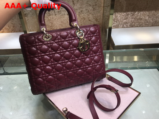 Lady Dior Lambskin Tote Bag in Amaranth Cannage Lambskin Replica