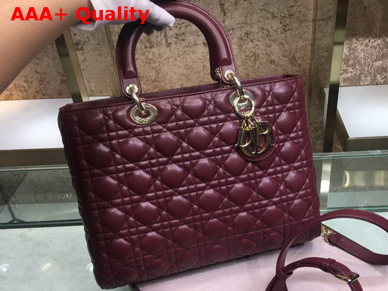 Lady Dior Lambskin Tote Bag in Amaranth Cannage Lambskin Replica