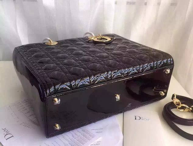 Large Lady Dior Bag Black Patent Leather Gold Hardwares for Sale