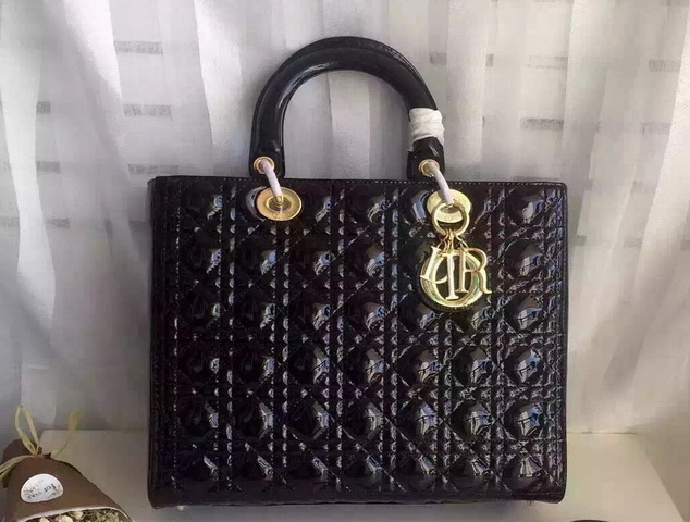 Large Lady Dior Bag Black Patent Leather Gold Hardwares for Sale