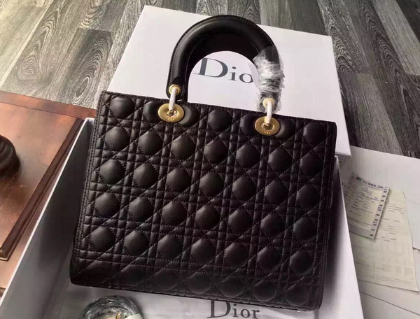 Large Lady Dior Bag In Black Lambskin for Sale