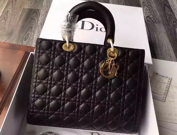 Large Lady Dior Bag In Black Lambskin for Sale