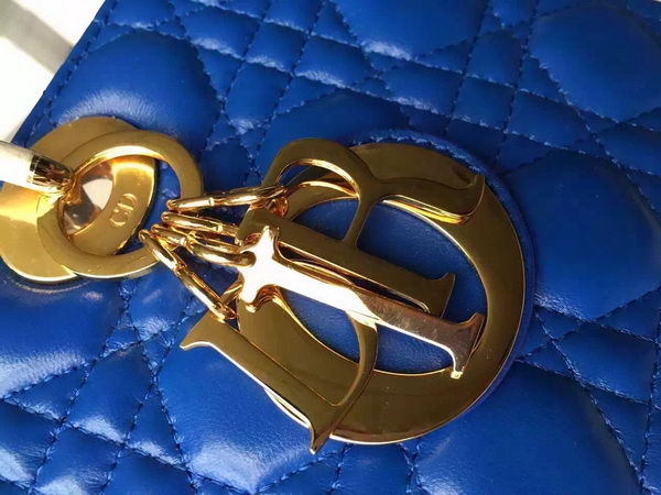 Large Lady Dior Bag In Blue Lambskin With Gold Hardware for Sale