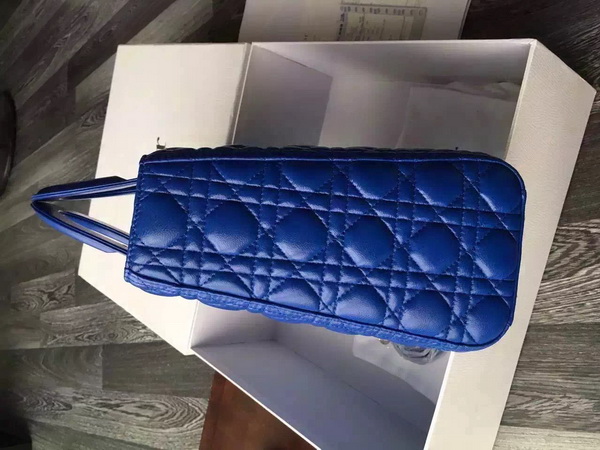 Large Lady Dior Bag In Blue Lambskin With Silver Hardware for Sale