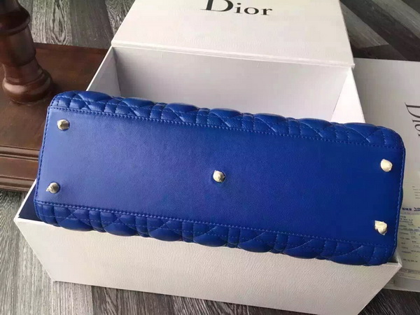 Large Lady Dior Bag In Blue Lambskin With Silver Hardware for Sale