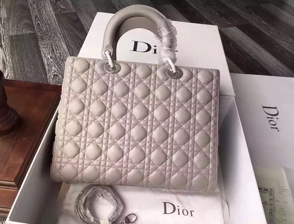 Large Lady Dior Bag In Light Grey Lambskin With Silver Hardware for Sale