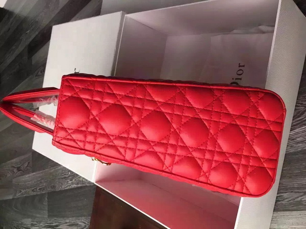 Large Lady Dior Bag In Red Lambskin With Gold Hardware for Sale