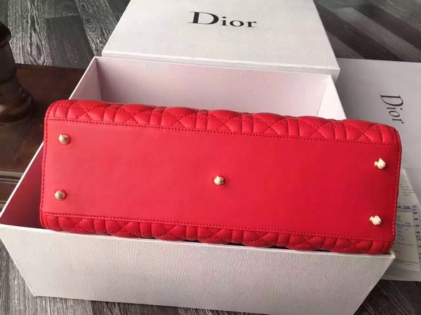 Large Lady Dior Bag In Red Lambskin With Gold Hardware for Sale