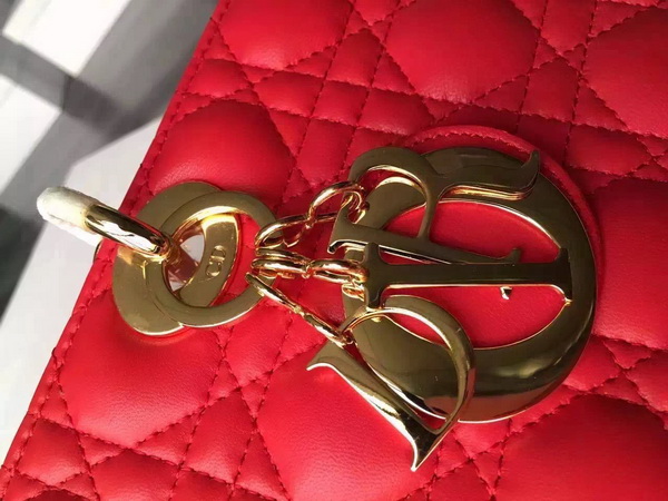 Large Lady Dior Bag In Red Lambskin With Gold Hardware for Sale