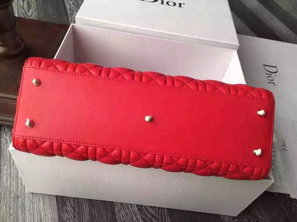 Large Lady Dior Bag In Red Lambskin With Silver Hardware for Sale