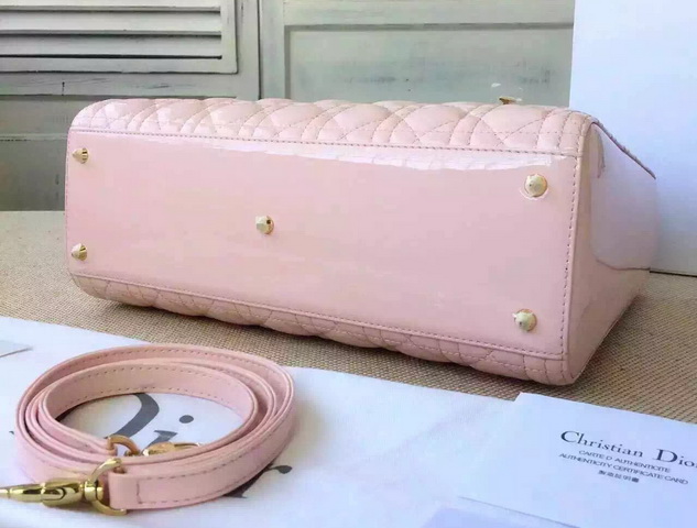 Large Lady Dior Bag Pink Patent Lambskin Gold Hardware for Sale